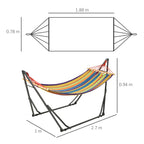 Outsunny Freestanding Hammock with Folding Stand, Cotton Lounger and Steel Frame, Multicolored