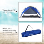 Pop Up Beach Tent for 4-6 People with UV Protection, Carry Bag, 247x247x145cm, Blue