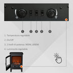 Electric Fireplace with Flame Effect, Adjustable Temperature 900W-1800W, Coverage 15-20m², 39x26x54.8cm, Black