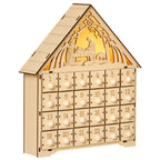 Wooden Advent Calendar with 24 Drawers, Christmas Decoration with Carved Nativity Scene and Lights, 26.6x6x30cm