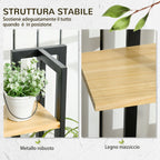 Industrial Style 4-Tier Plant Rack in Fir Wood and Metal, 45x25x110 cm, Black and Wood Color