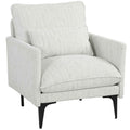 HOMCOM Linen-Effect Fabric Upholstered Living Room Armchair with Lumbar Cushion, White