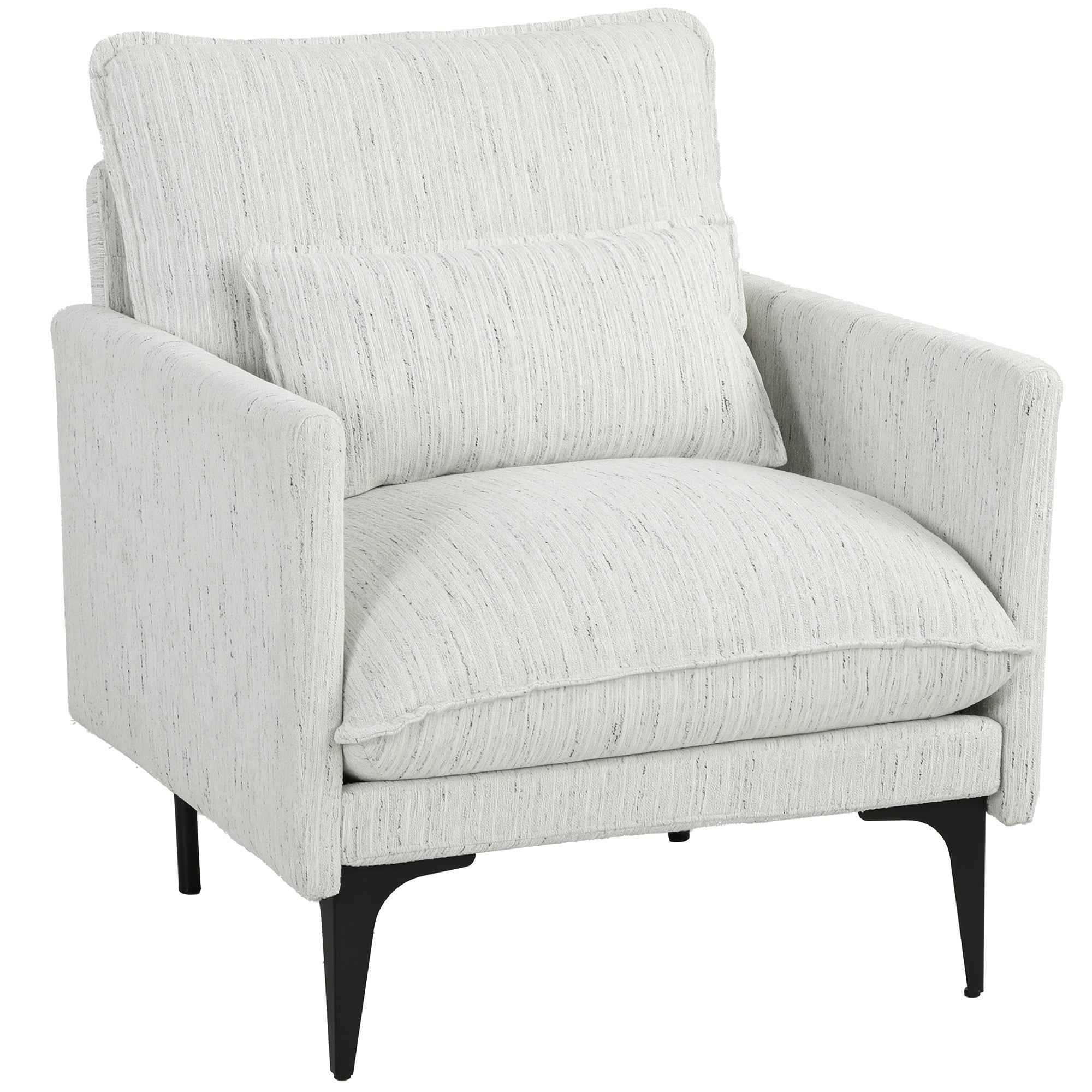 HOMCOM Linen-Effect Fabric Upholstered Living Room Armchair with Lumbar Cushion, White