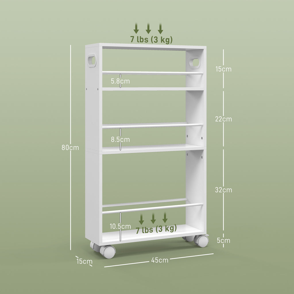 Space-Saving 3-Tier Kitchen and Bathroom Cart with Side Bars and Wheels with Brakes, White