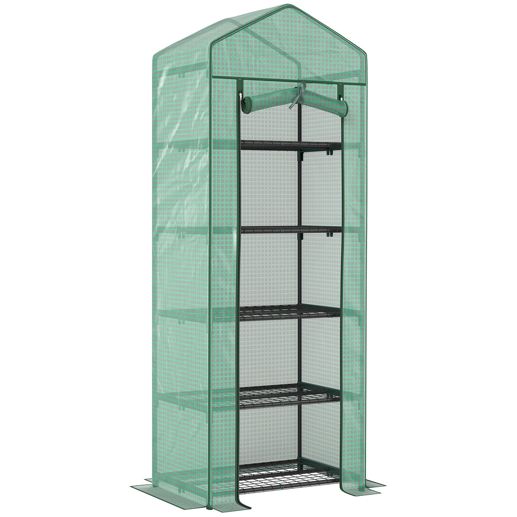 Outsunny 5-Tier Greenhouse with Zip Door, Steel and PE, 69x49x193 cm, Green