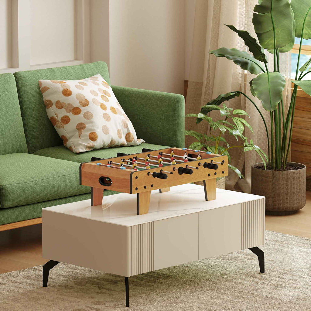 HOMCOM Folding Table Football for Adults and Children with 2 Balls and Scoreboard, Made of Wood, 69x36.5x22 cm, Wood Color