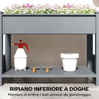 Outsunny Raised Planter with 2 Side Pots and Tool Shelf, in Fir Wood, 149x46x76 cm, Grey