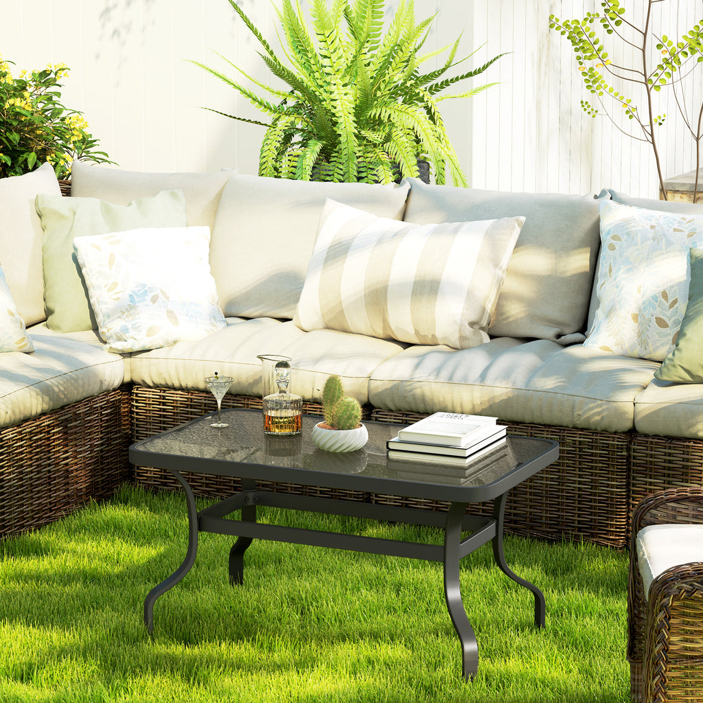 Rectangular Outdoor Coffee Table in Black Metal with Tempered Glass Top, 95x55x46 cm