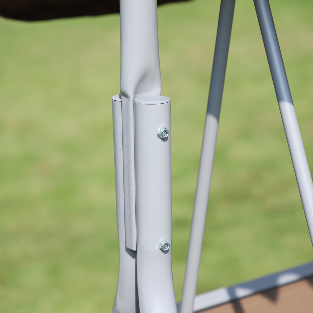 3-Seater Metal Garden Swing, Removable and Washable Sun Canopy, Brown and Silver, 171x108x154cm