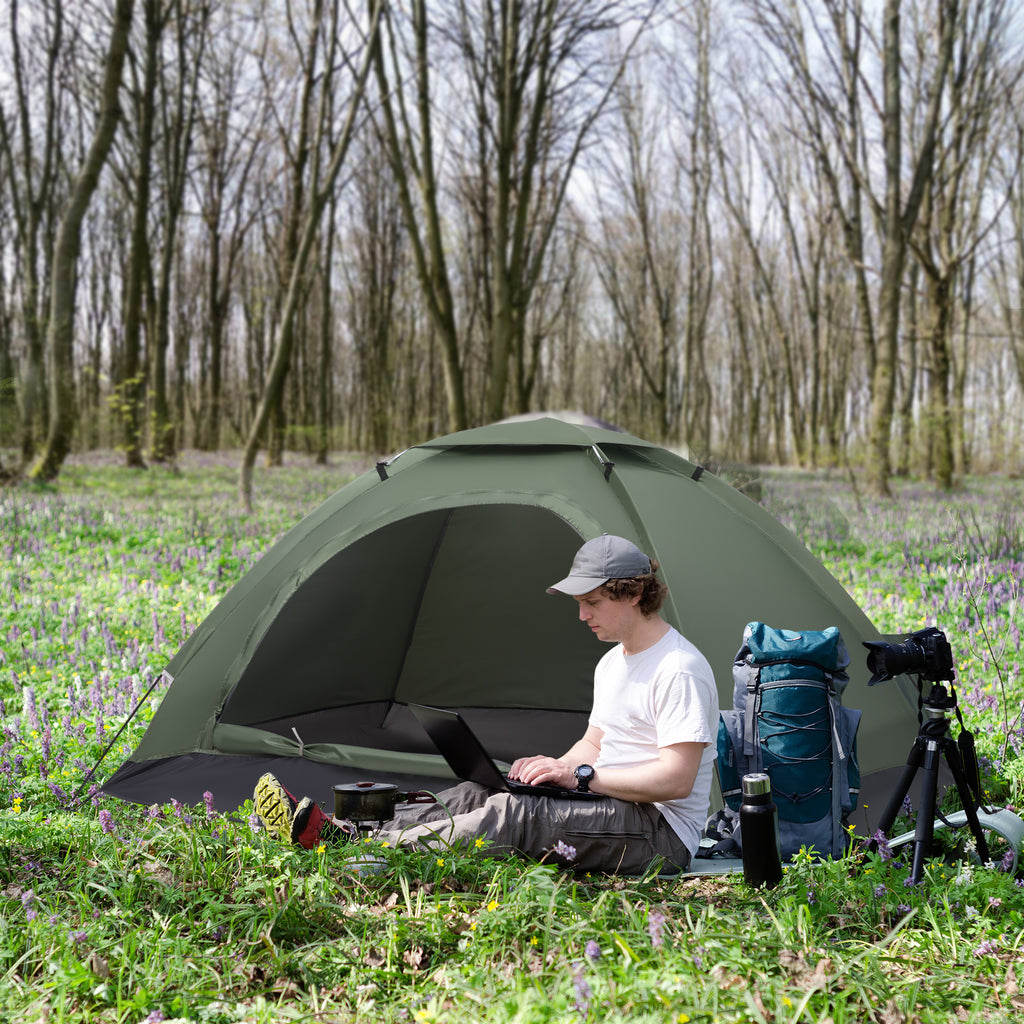 Igloo Camping Tent with Zipper Door, Mosquito Net and Mesh Windows, 206x152x110 cm, Green