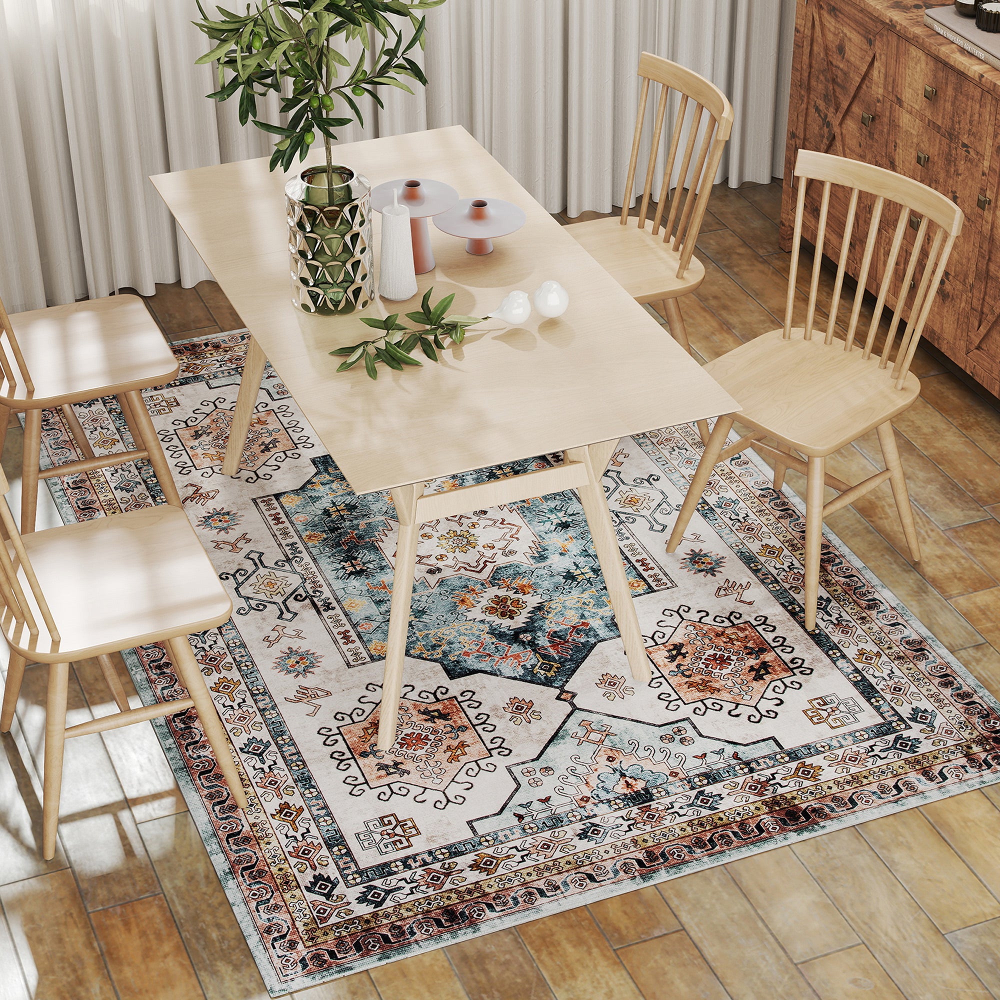 Vintage Non-Slip and Washable Short Pile Rug for Living Room and Bedroom, 230x160 cm, Multicolor