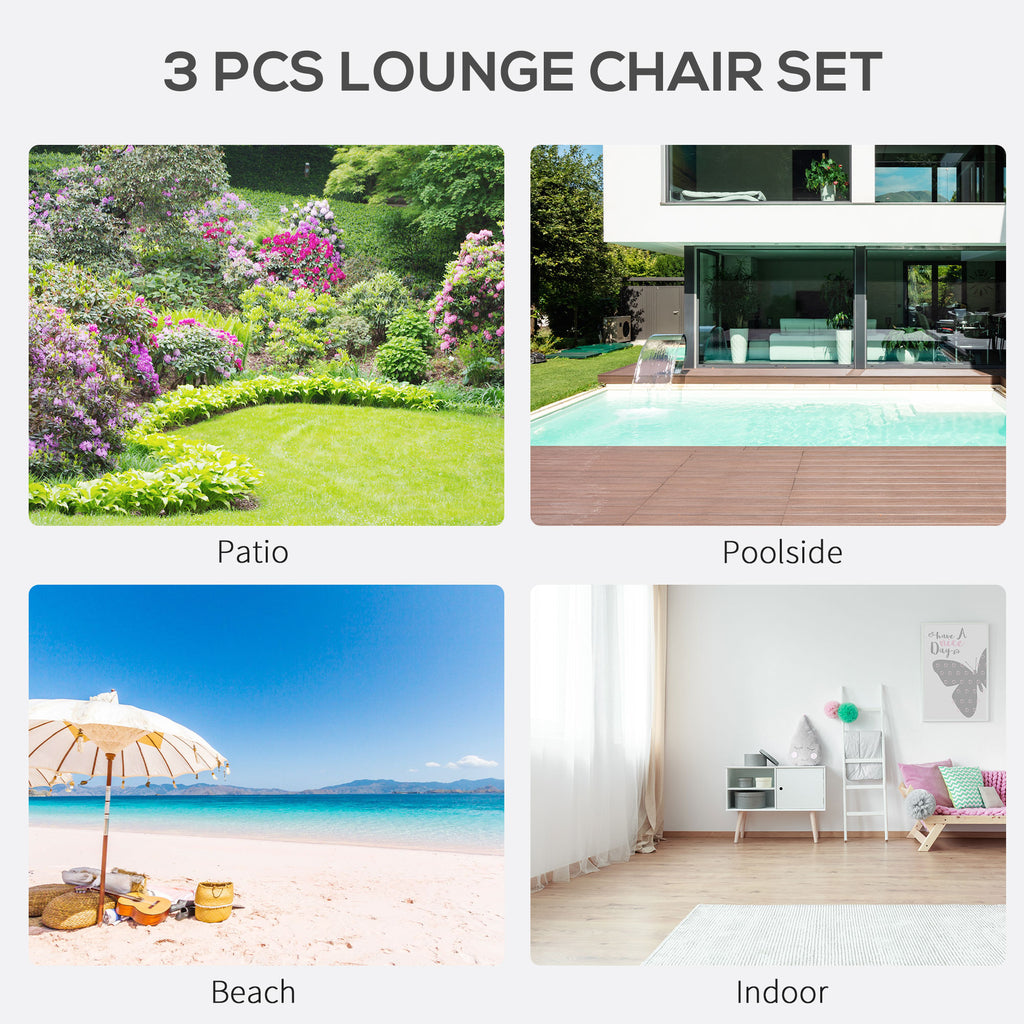 Outsunny Set 2 sun loungers and table with a shelf, in breathable fabric and metal, 59x169x66 cm, black - Borgè