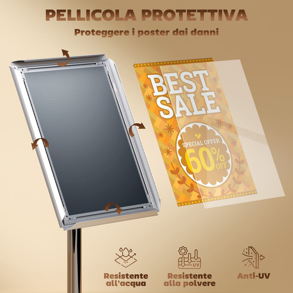 A3 Poster Display Easel with Adjustable Height and Inclination, Steel and Aluminium, Silver