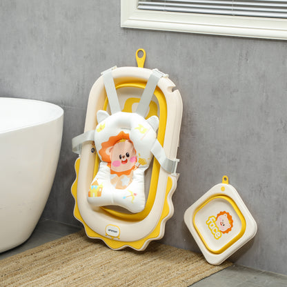 Foldable Baby Bath Tub with Pad and Washbasin, Non-Slip Plastic, 80.5x55x20 cm, Yellow