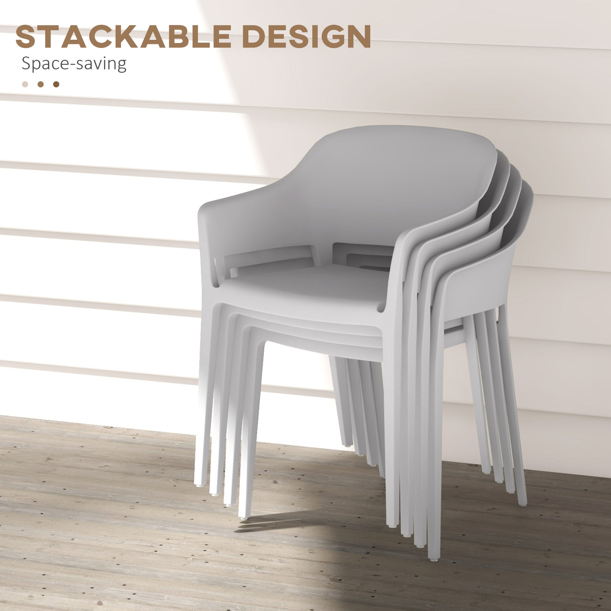 Outsunny set 4 plastic garden chairs stackable with armrests and high back in PP, gray - Borgè