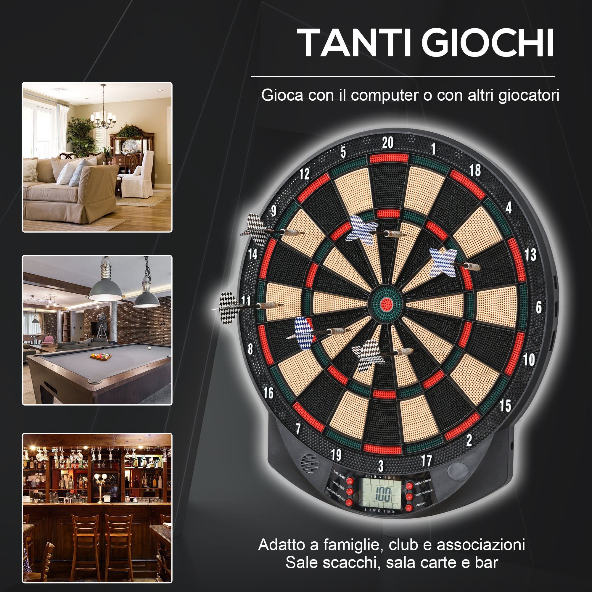 Electronic PP Dartboard with 6 Darts and Scoreboard, 44x39. 5x 2.2cm, Black