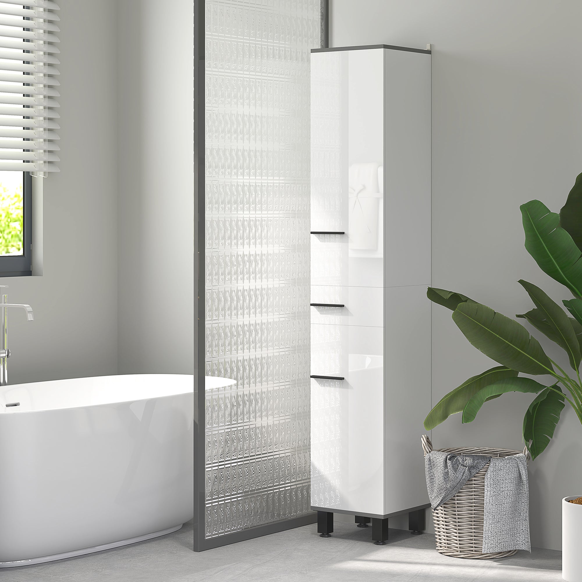 Bathroom Column Cabinet with 2 Cabinets with Adjustable Shelves and Drawer, 34x32x190 cm, White