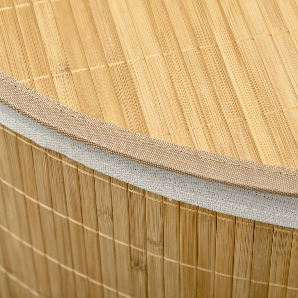 Laundry Basket with Triangular Lid in Bamboo and Fabric, 38x38x57cm, Wood Color - Borgè