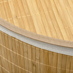 Laundry Basket with Triangular Lid in Bamboo and Fabric, 38x38x57cm, Wood Color - Borgè