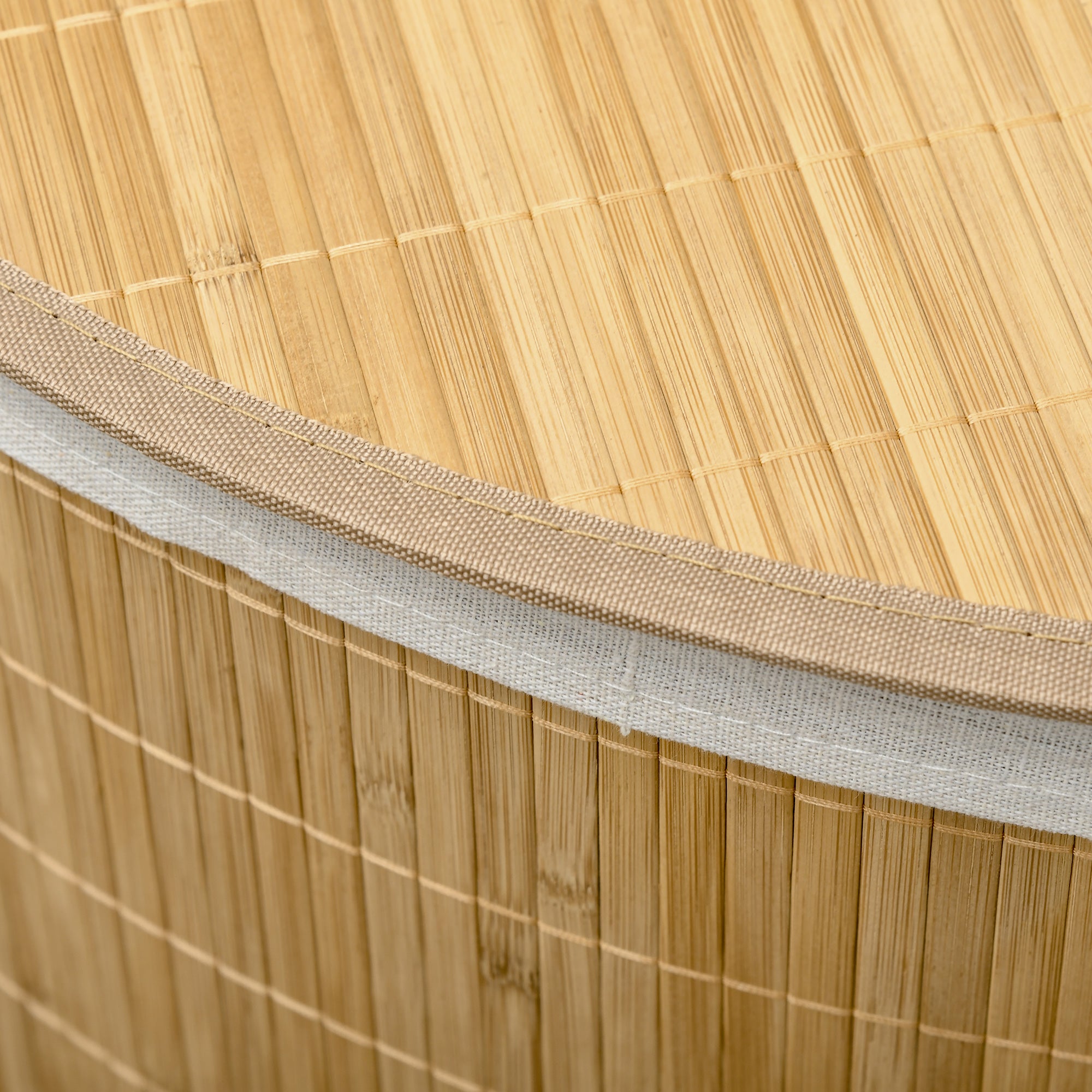 Laundry Basket with Triangular Lid in Bamboo and Fabric, 38x38x57cm, Wood Color - Borgè