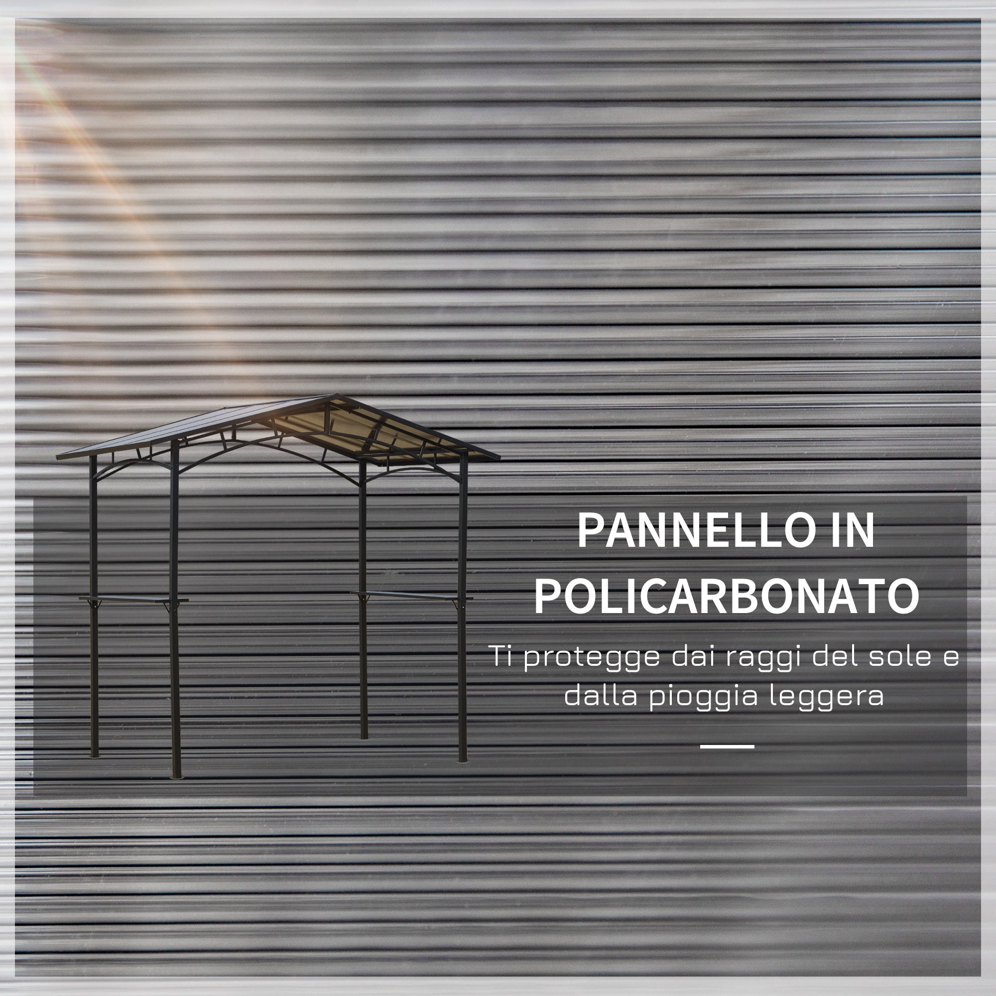 Garden Gazebo for Barbecue BBQ with PC Roof and Side Shelves, 246x149x230cm, Black