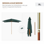 2x3m Garden Umbrella in Lacquered Wood and Bamboo with Removable Cover, Dark Green