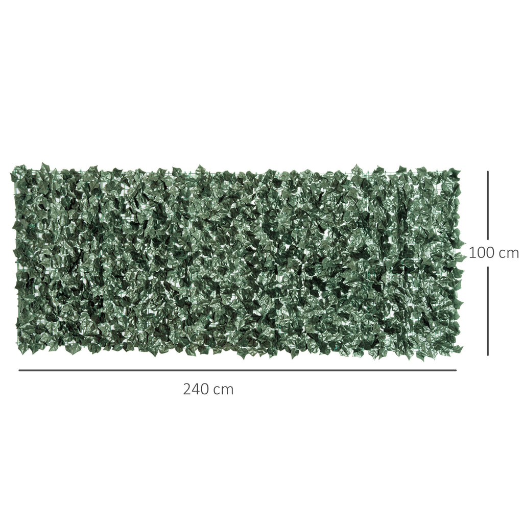Outsunny Faux Ivy for Balcony in Anti-UV PE, Artificial Hedge Roll with Leaves, 240x100cm, Dark Green