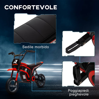 Electric Motorcycle for Children with Manual Throttle, 2 Speeds 8-16km/h, Age 8-12 Years, Red