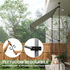 Awning 2x1.2 m with Adjustable Supports and Crank, in Aluminium, Metal and Polyester, Green and White