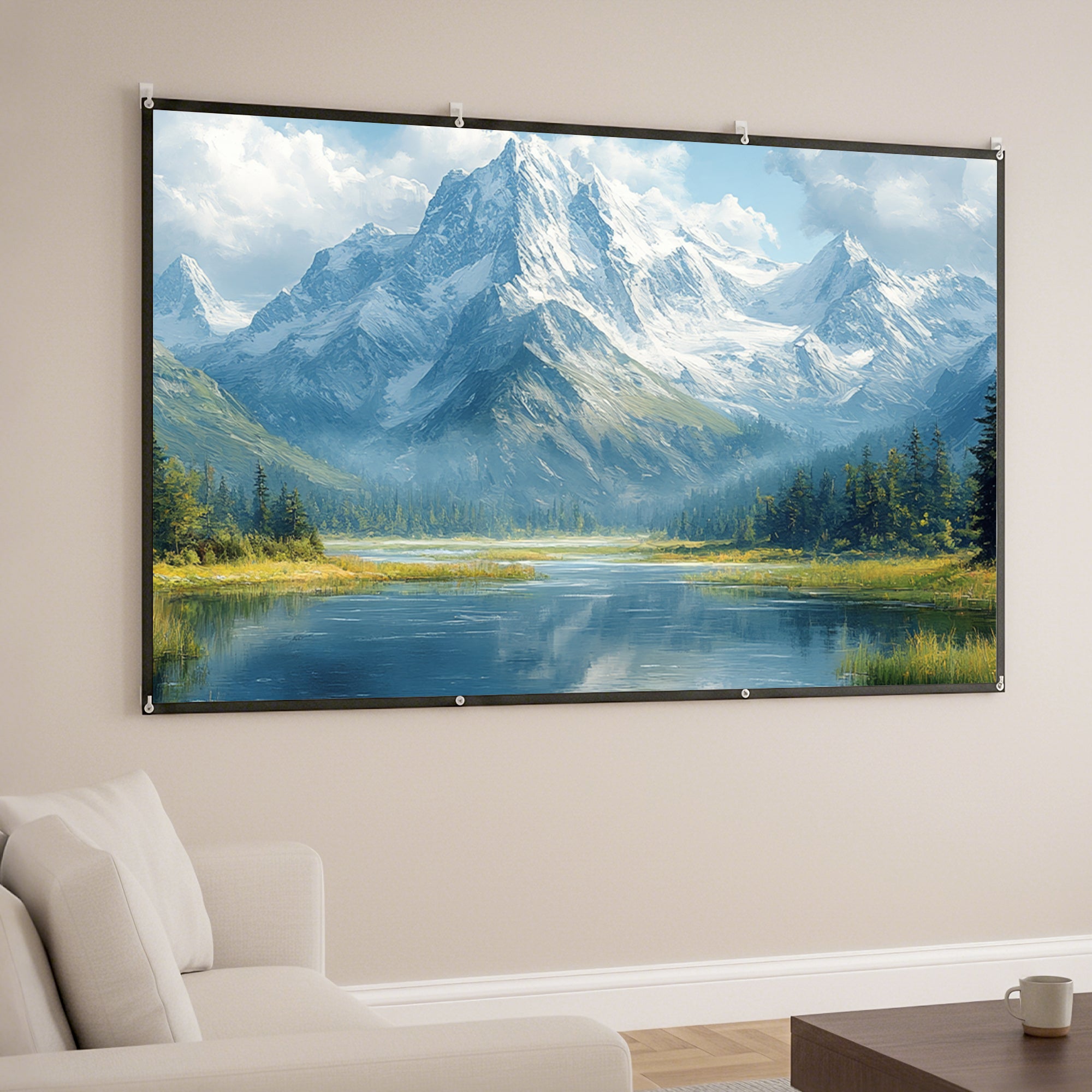 HOMCOM 120" 16:9 HD 4K/8K Projector Screen, Foldable and Portable, Anti-Wrinkle and Washable, Double-Sided, White