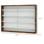 4-Tier Adjustable Display Cabinet, Wall-Mounted Glass and Wood Display Case, 80x9.5x60 cm, Brown