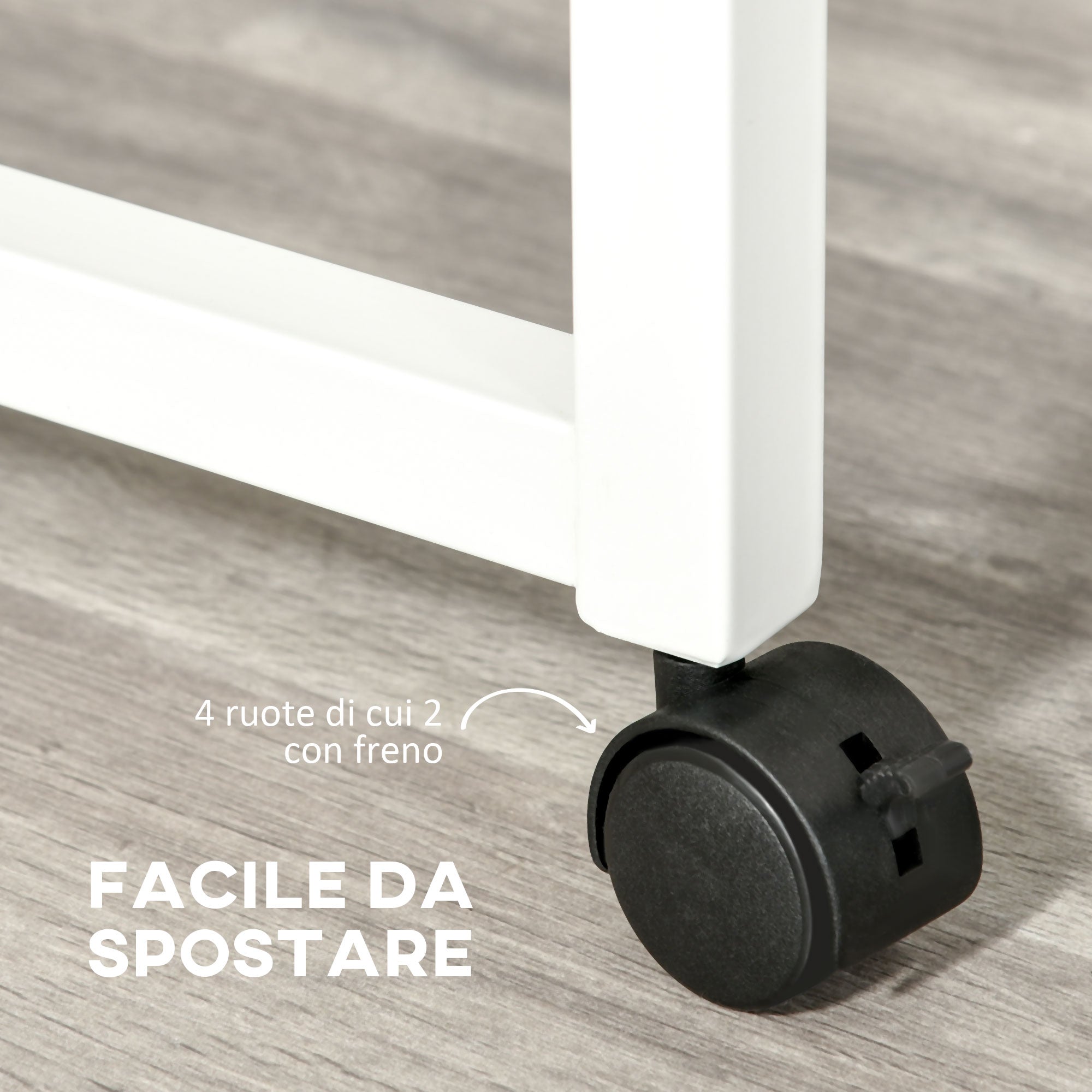 Space-Saving Desk Table for Bedroom and Office, Writing Desk with Drawers and Wheels, Double or Single Workstation, 100x36x88cm, White