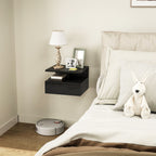 Floating Nightstand for Bedroom with Drawer and Open Shelf in Wood, 35x32x22.5 cm, Glossy Black