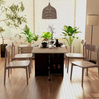 LEAF - Foldable Console Table for 4-6 people with Wheels and Shelves, 140x75x74cm, Oak and Black