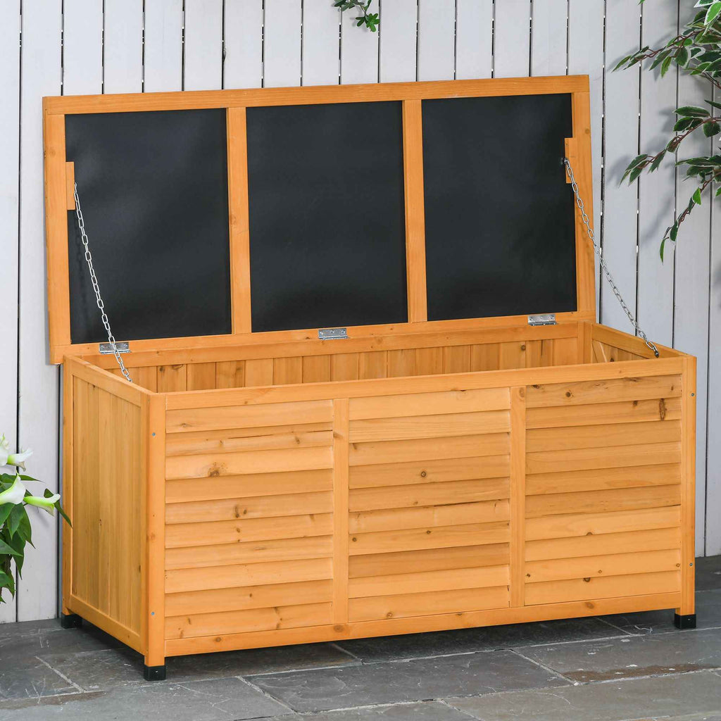 Outsunny Waterproof Outdoor Storage Chest in Fir Wood with Raised Base, 127x56x60 cm, Dark Yellow