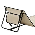 Set of 2 Adjustable Folding Deck Chairs with Pocket, 142x51x40 cm, Beige