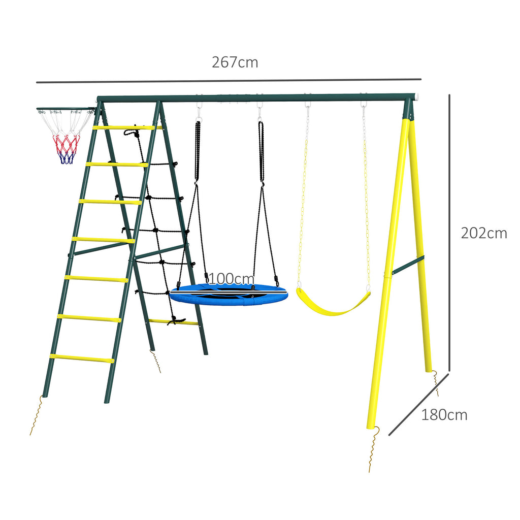 Outsunny Classic Round Garden Swing Set, Steel Ladders and Rope and Basket for Children 3-8 Years - Borgè