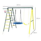 Outsunny Classic Round Garden Swing Set, Steel Ladders and Rope and Basket for Children 3-8 Years - Borgè