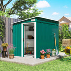 Outsunny 1.5x2m Metal Tool Shed with Base, Sliding Door and Sloped Roof, Green