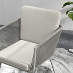 Outdoor Set with Glass Coffee Table and 2 Rattan Garden Chairs Boho Style, Light Grey