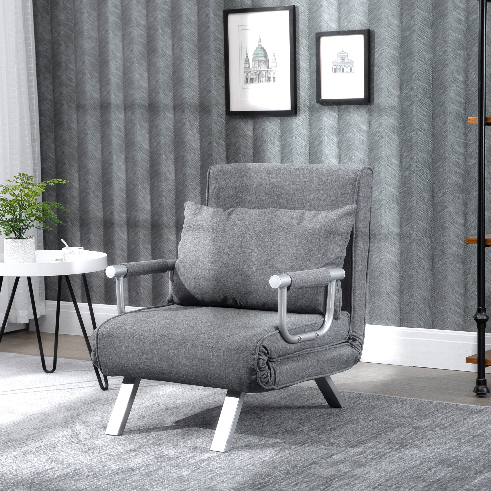 HOMCOM Single Armchair Bed with 5-Level Adjustable Backrest and Fabric Cushion, Light Gray - Borgè