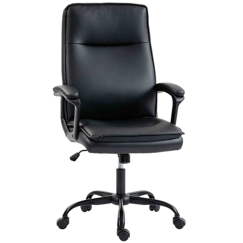HOMCOM PU Leather Swivel Office Chair, Rocking Function, High Back, Adjustable Height, 120kg Capacity, Black
