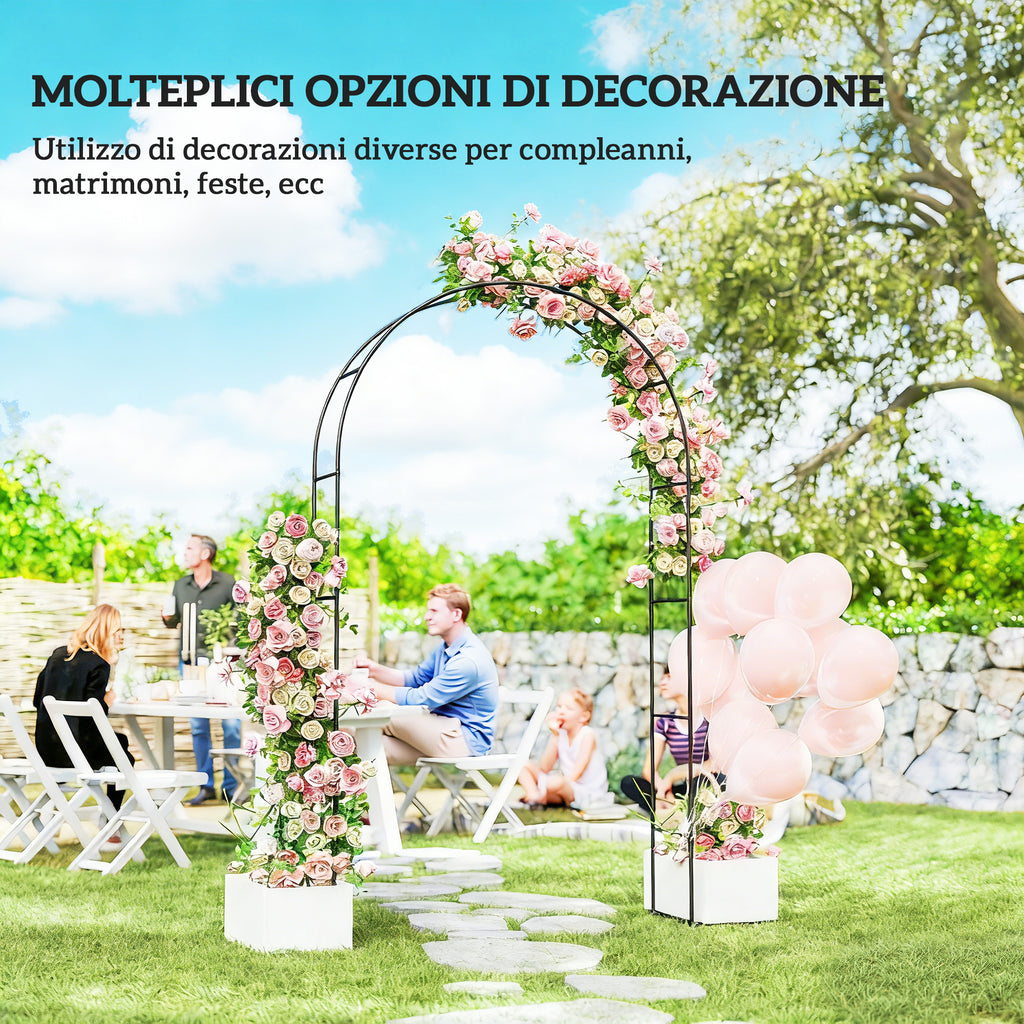 Outsunny Metal Garden Arch with Base for Climbing Plants for Weddings, Birthdays and Events, Black