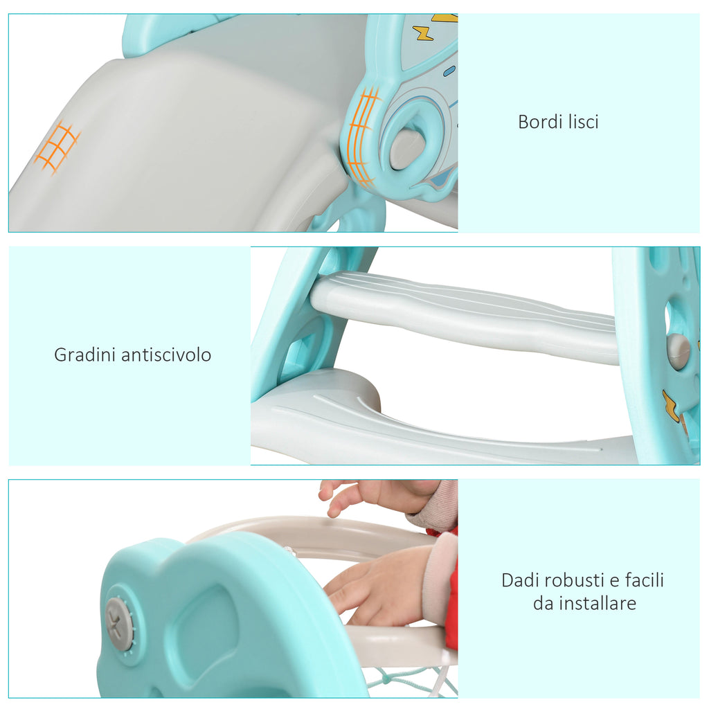 Foldable Slide for Children from 18 Months with 3 Steps and Basketball Hoop, 140x87x75cm, Blue and Grey