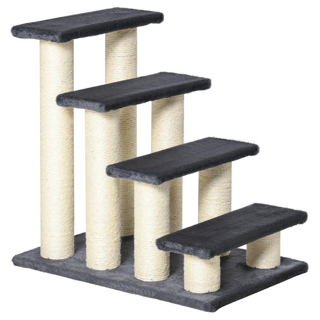 PawHut 4-Step Plush Dog and Cat Ladder with Sisal Scratching Posts, Grey