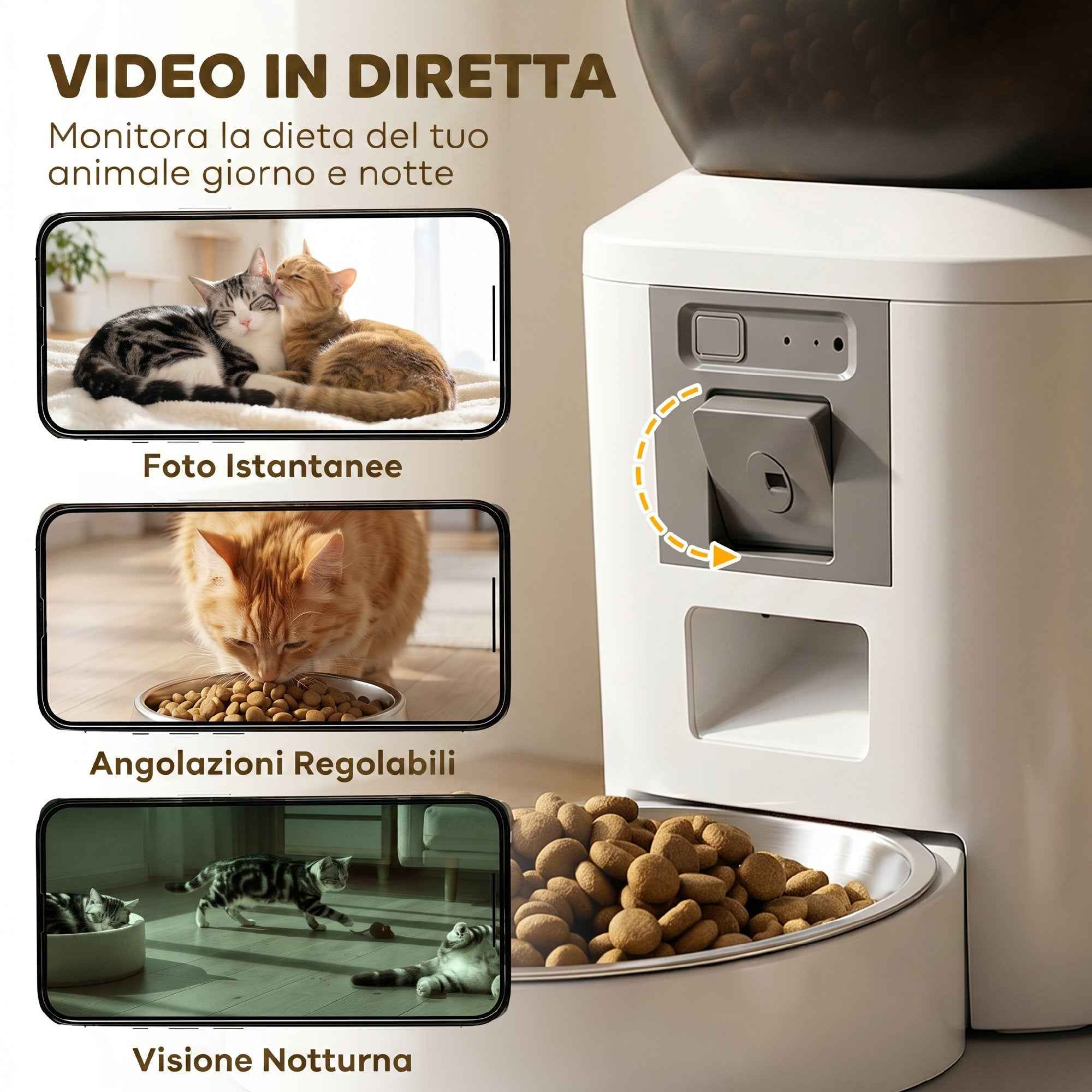 PawHut Automatic Cat and Dog Food Dispenser 4L WiFi 2.4G, App Control with Camera, Bowl, White