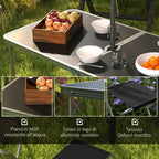 Outsunny Folding and Adjustable Camping Table Set with 4 Chairs and Umbrella Hole, Made of Aluminum and Wood, Black
