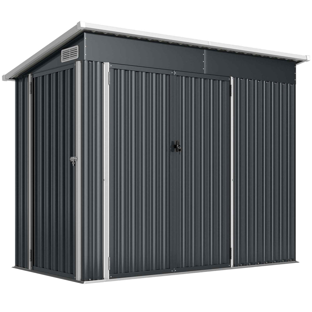 Outsunny Steel Garden Shed with 3 Lockable Doors, 234x132x185 cm, Dark Grey