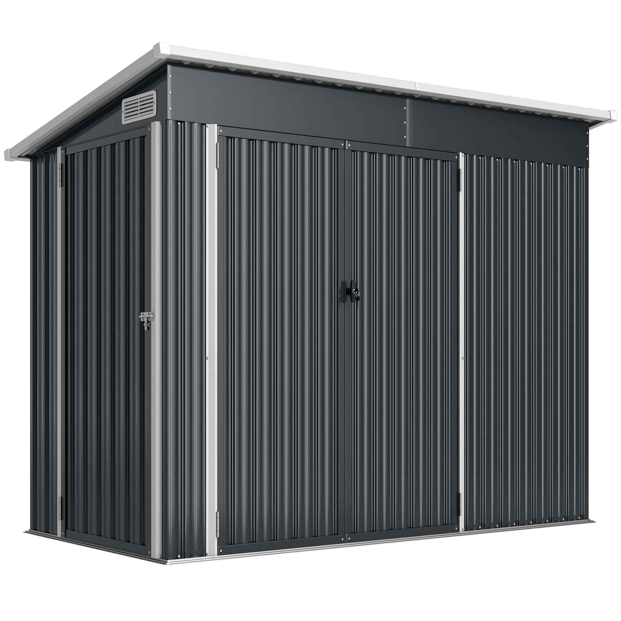 Outsunny Steel Garden Shed with 3 Lockable Doors, 234x132x185 cm, Dark Grey