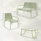 Outdoor Lounge Set in PE Rattan with Sofa, 2 Armchairs and Coffee Table with Glass Top, Green